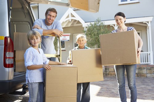Boxes and furniture prepared for a local home removal service